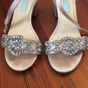 blue by betsey johnson mel bejeweled satin block heel dress sandals